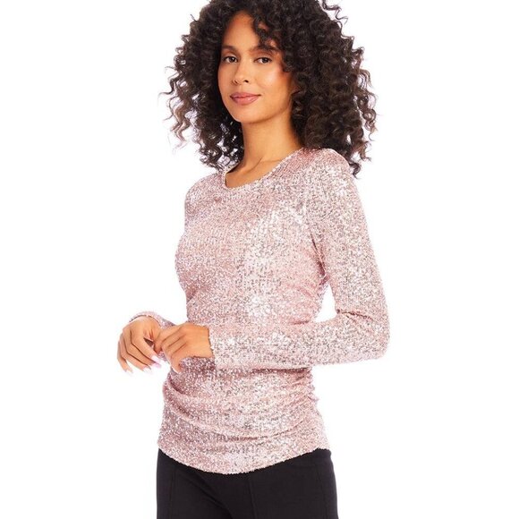 Karen Kane Side Shirred Sequin Top - Pink - NWT - Size XL - Picture 3 of 4